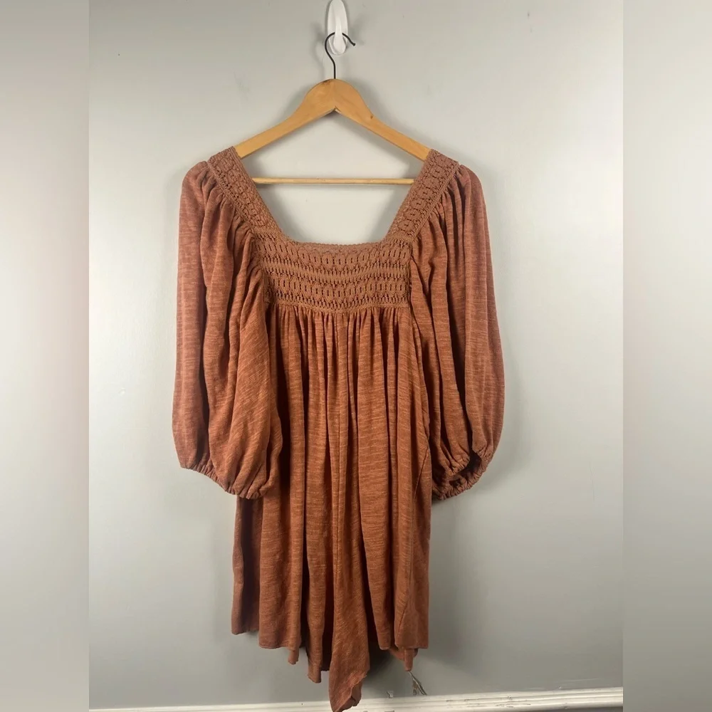 Free People Dancing In The Waves Romper in Rust Orange Balloon Sleeves size XS
